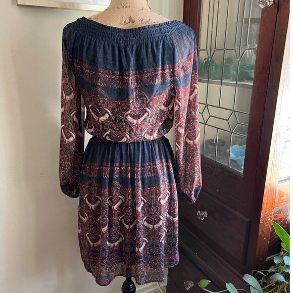 Boho Ruffle V-Neck Mini Dress Floral Pink Rust – Abercrombie XS - Picture 6 of 17